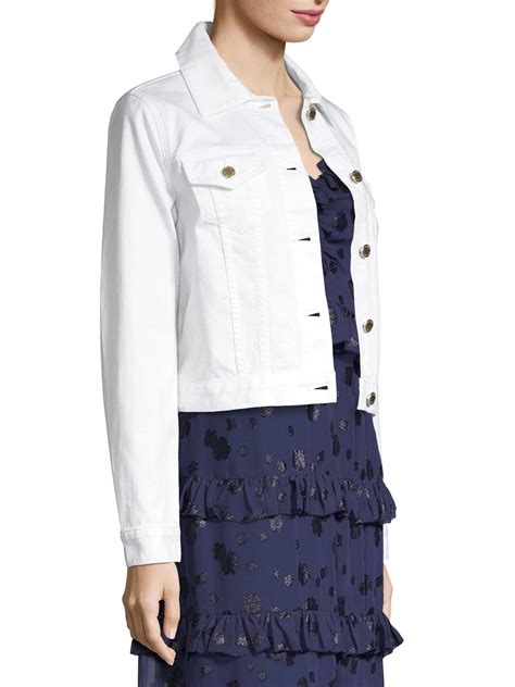 michael kors jean jacket white|michael kors white coat.